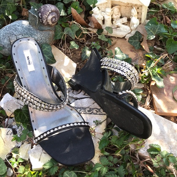 Metro 7 Glitz Fabric Wedges Rhinestone Straps 8.5 - Picture 12 of 16